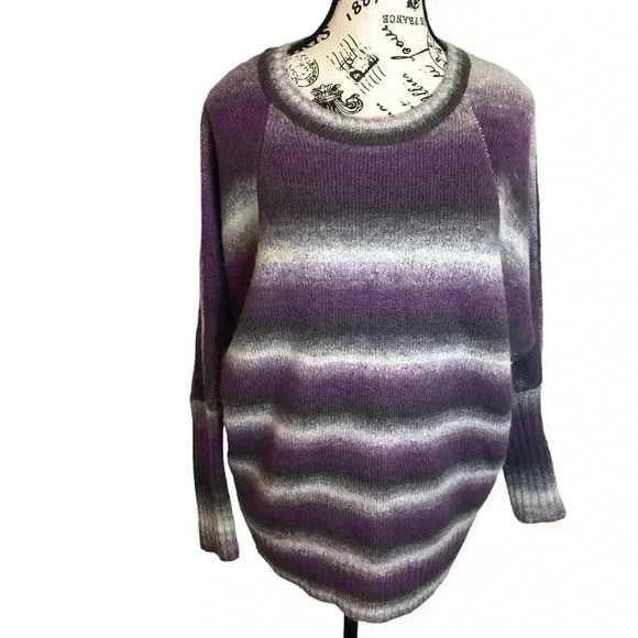ASA Trading Womens Large Wool Blend Purple white and black sweater Dolman - Picture 1 of 5